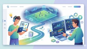 Современная иллюстрация с элементами виртуального футбола для руководства по ставкам на спорт 2026
